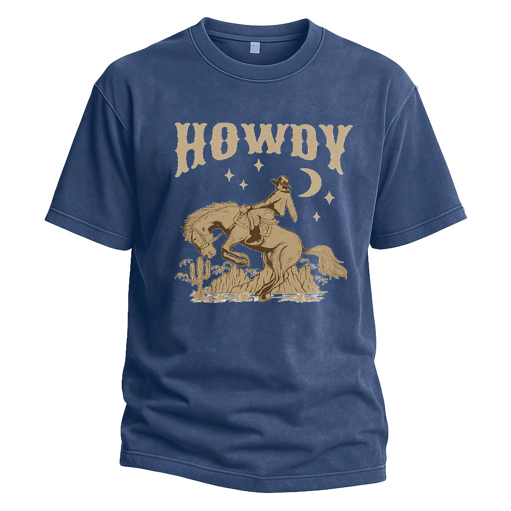 Navy heavyweight Western graphic tee styled for fall 2026