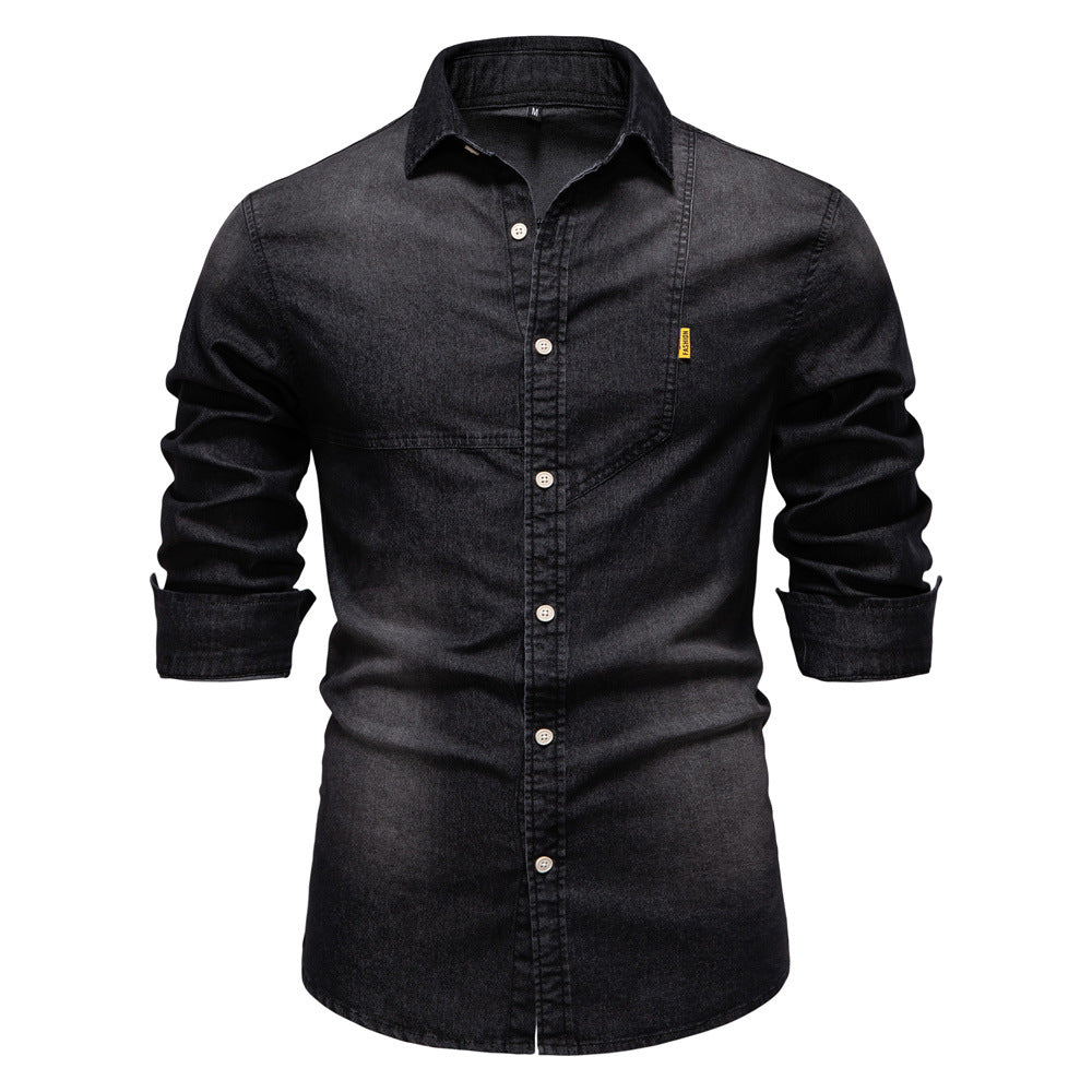 LouMark black washed denim shirt with button front