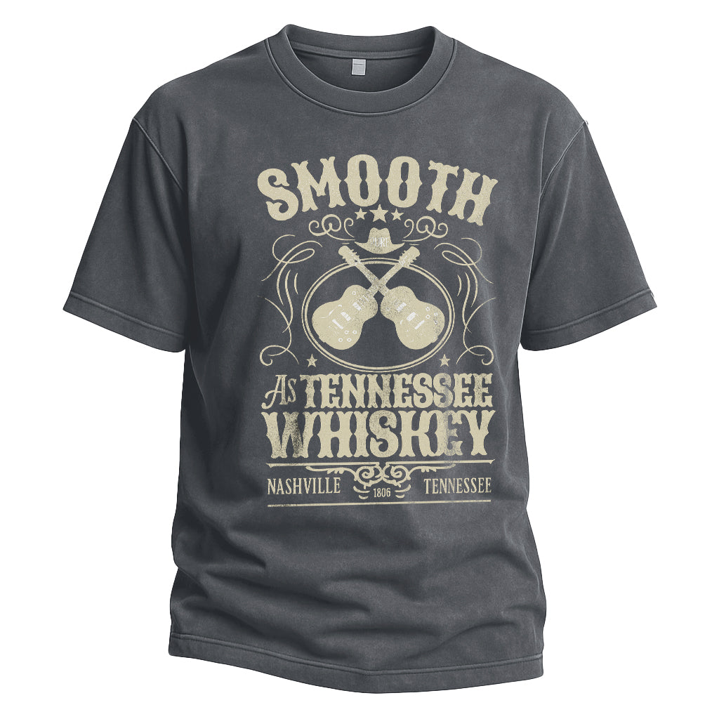 Gray t-shirt with 'Smooth as Tennessee Whiskey' graphic design on a white background