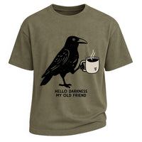 Hello Darkness My Old Friend Crow Coffee Graphic Short-Sleeve T-Shirt